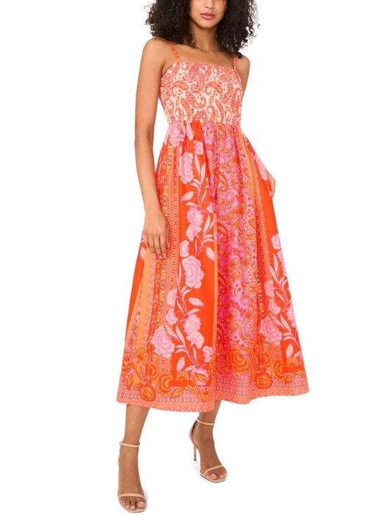 Msk Dresses & Skirts - Msk Women's Cotton Printed Smocked-Bodice Maxi Dress - Pink Multi